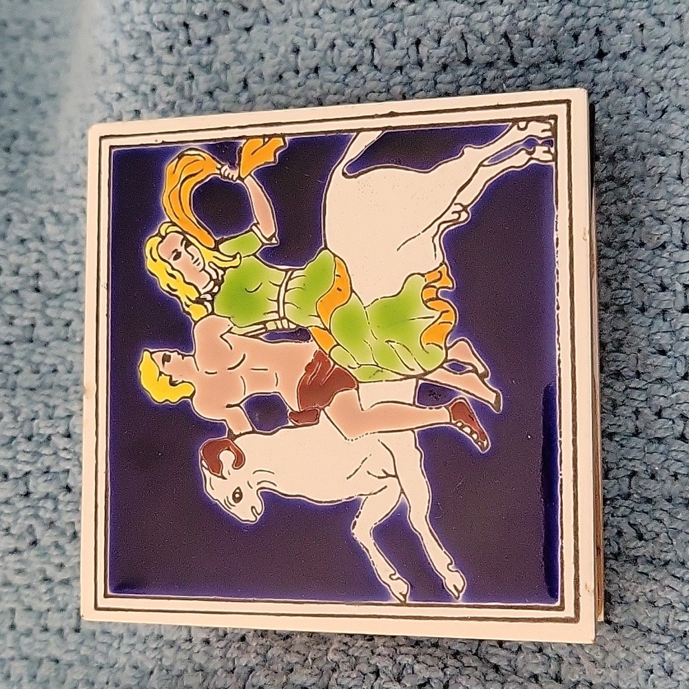 Vintage Greek Ceramic Tile Double Matchbox Coaster
